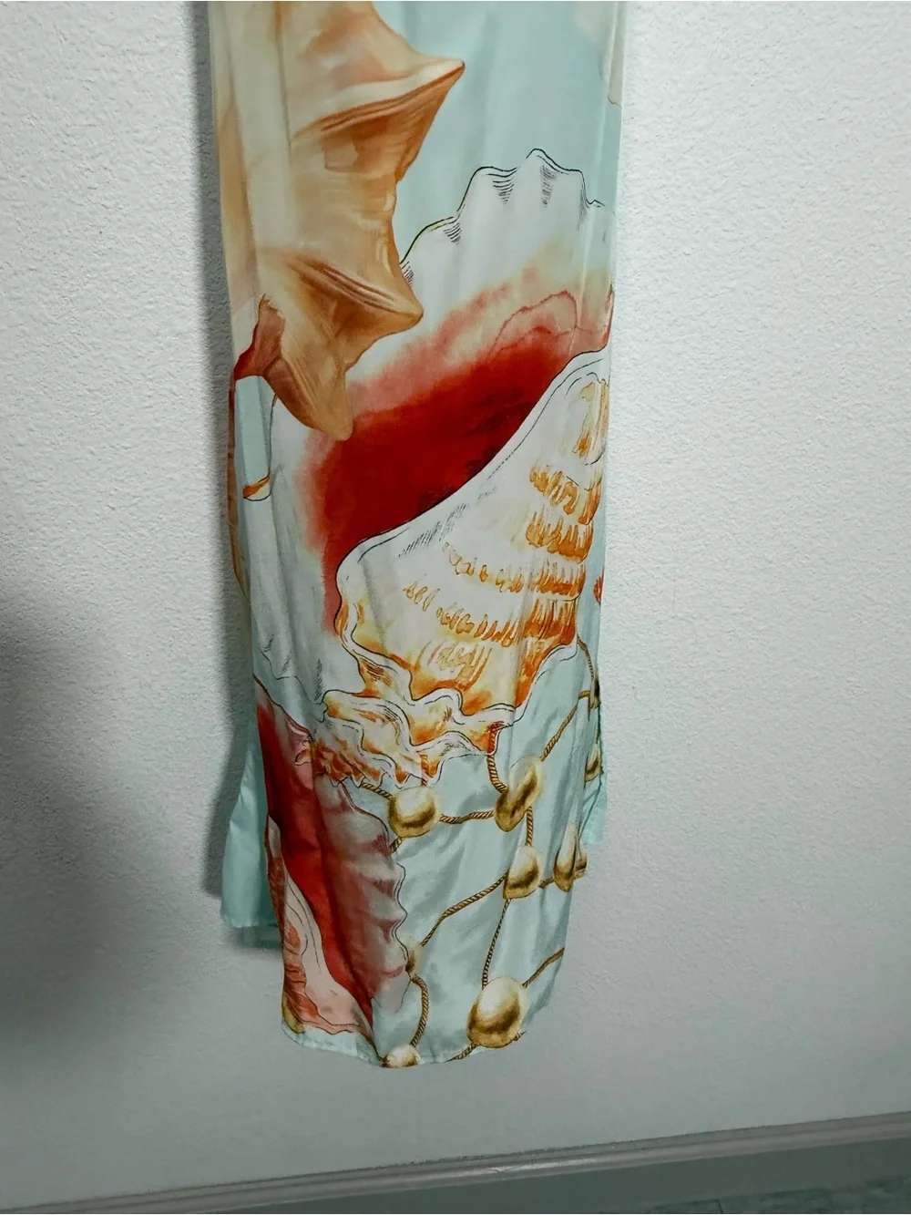 Muma World Murex Mist Vega Silk Halter Maxi Dress Ocean Shell Print Resort Small